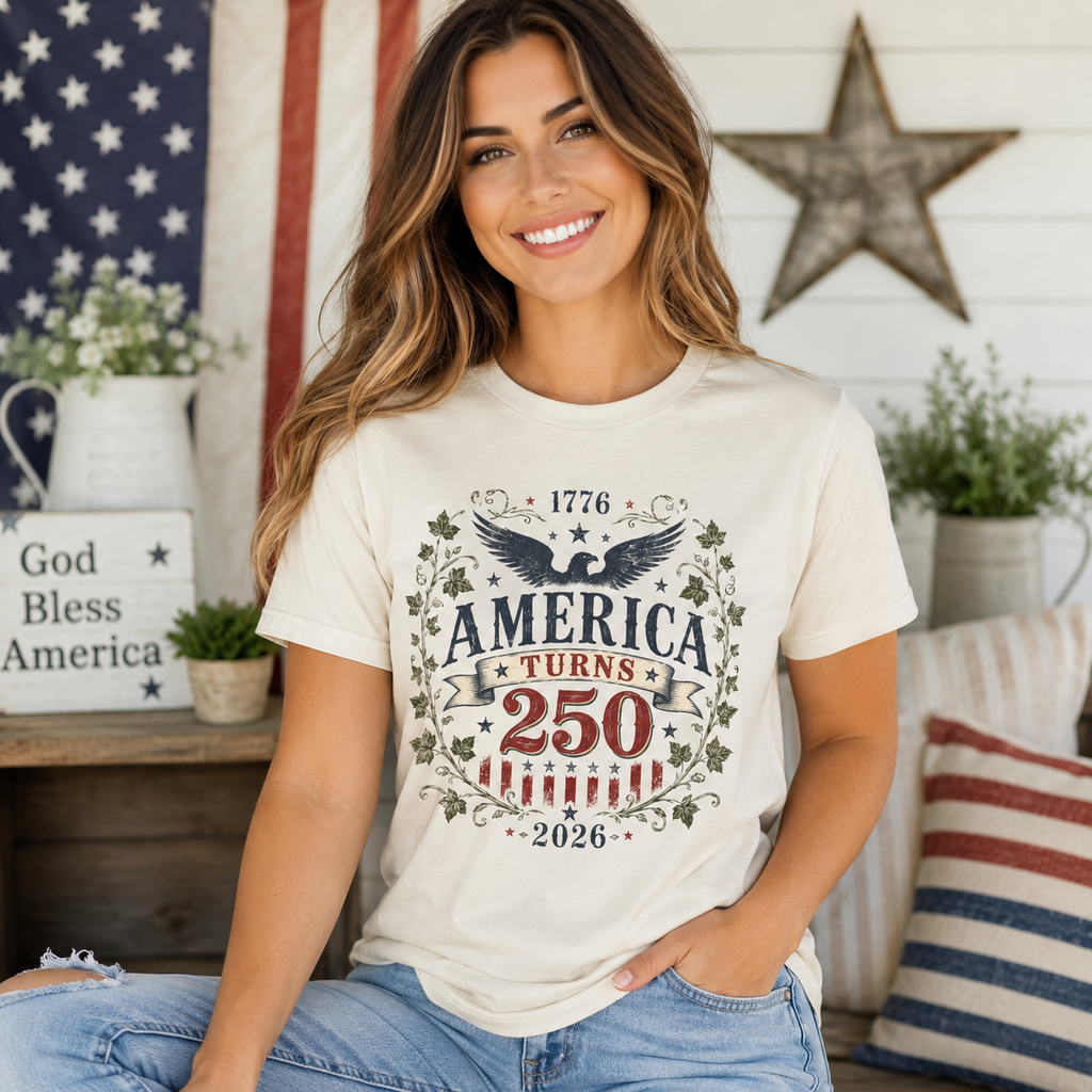 America Turns 250 Shirt 1776 2026 Patriotic Eagle 4th July Tee