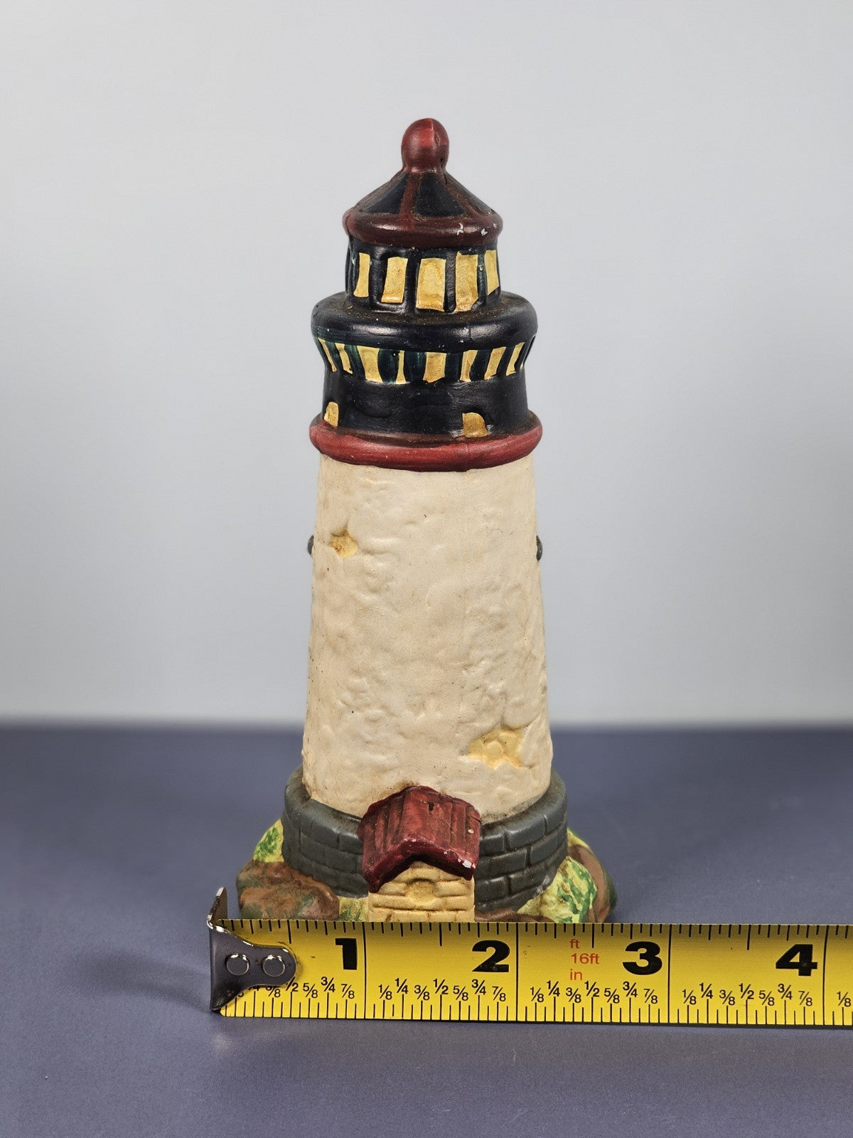 Vintage Ks Collection Beige-colored Plaster Blue Brick  Lighthouse 6" Tall