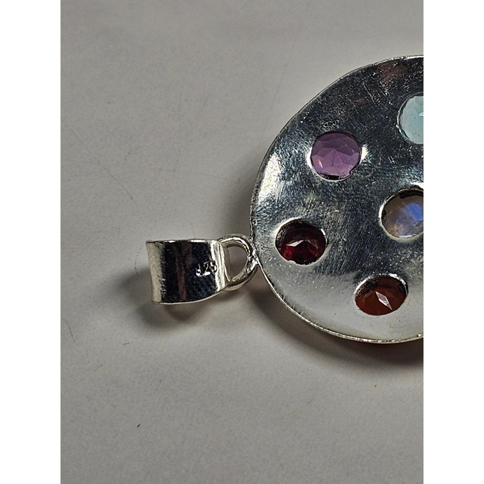 Vintage Sterling Silver Multistone Pendant .925 Artisan Style No Chain