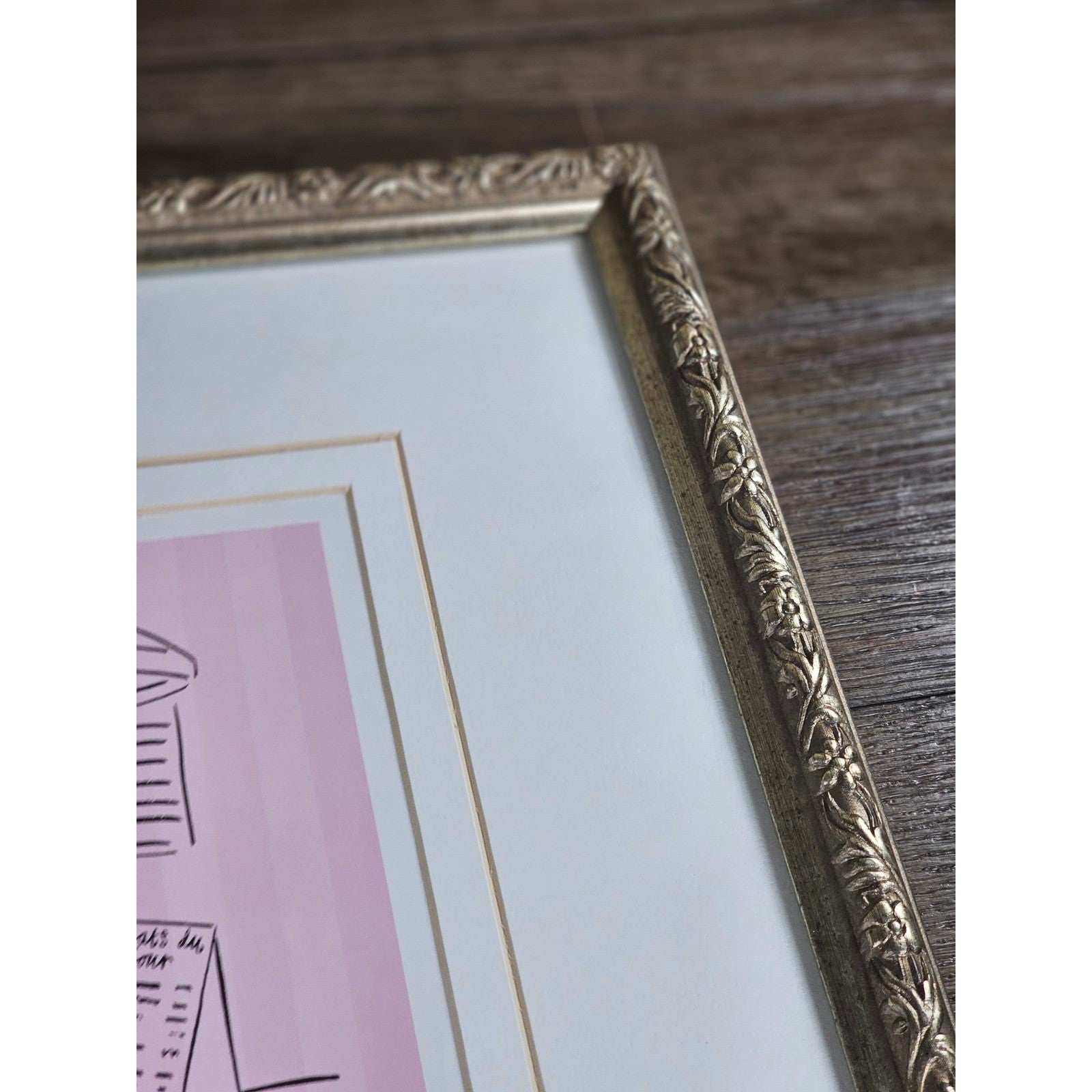 Vintage French Café Framed Art Print Pink Bistro Illustration 13x13