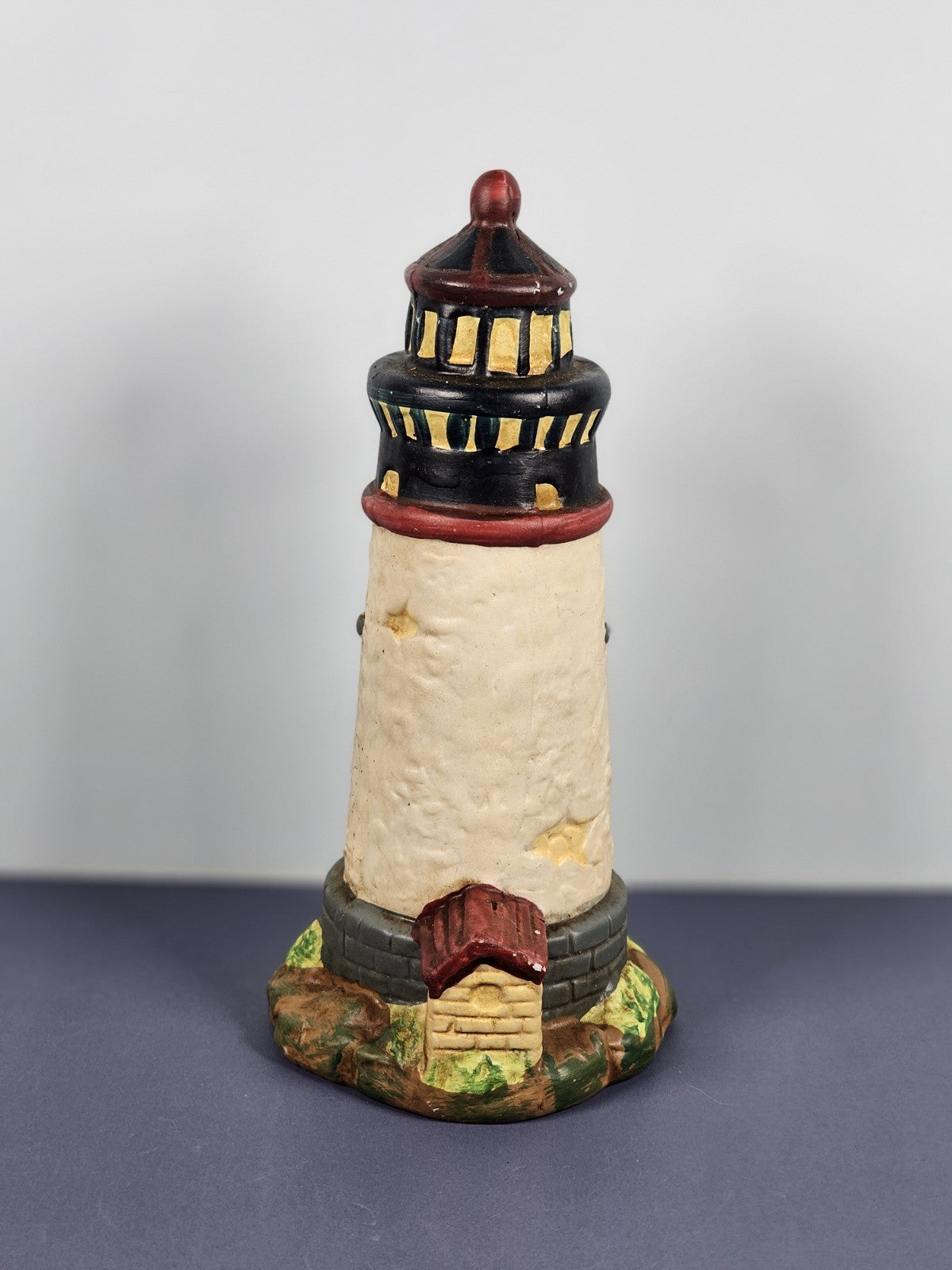 Vintage Ks Collection Beige-colored Plaster Blue Brick  Lighthouse 6" Tall