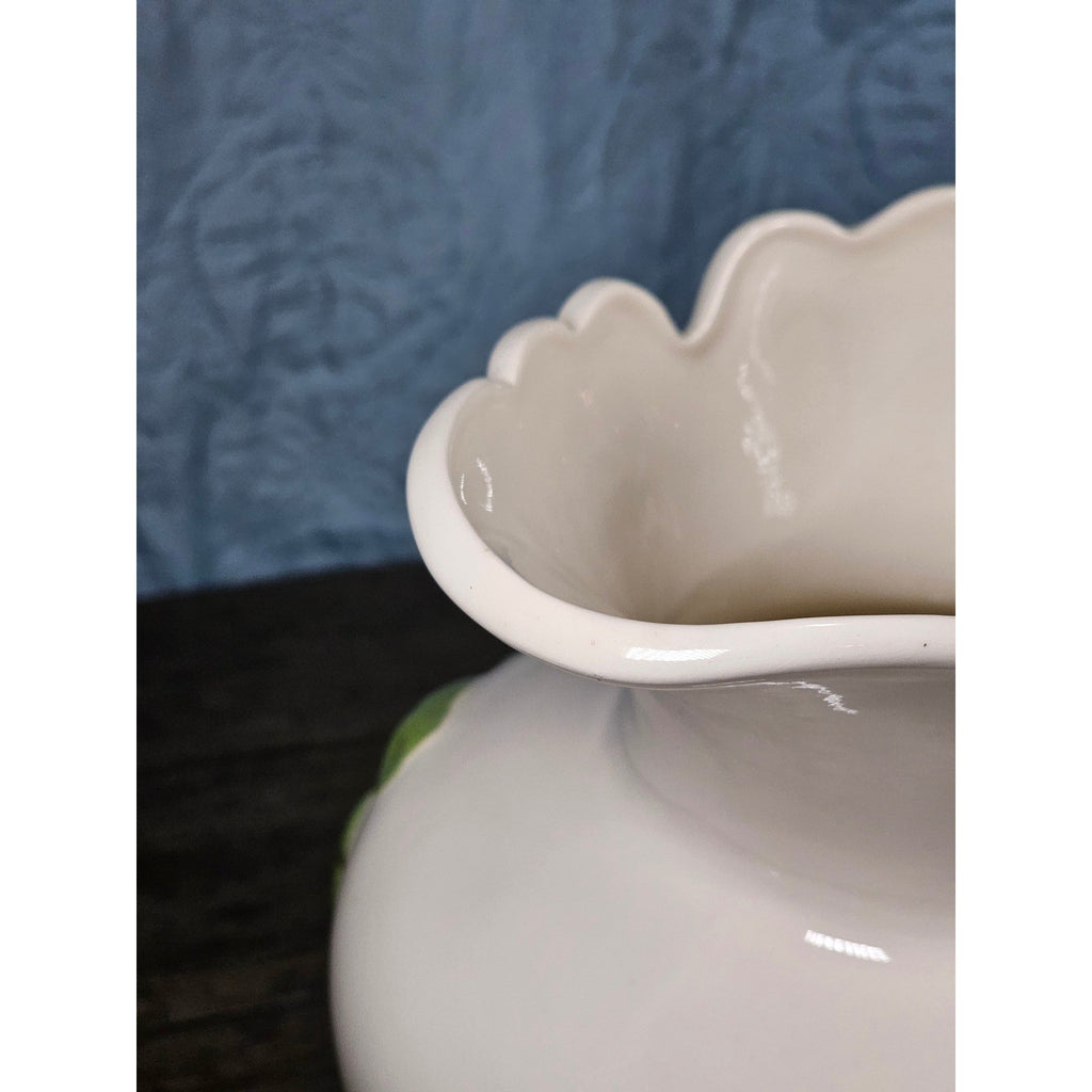 Vintage Ceramic Pitcher with Grape Design | White Pottery Vase Creamer