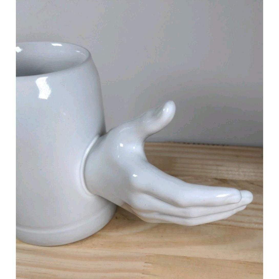 Vintage Gerz West Germany White Beer Stein Sculptural Hand Handle