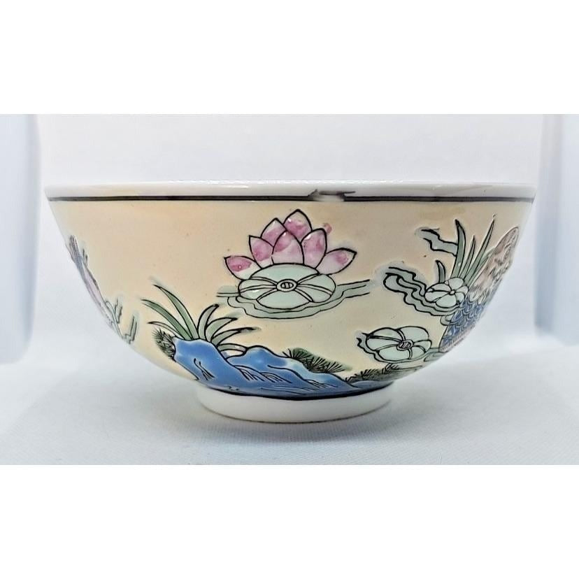 Antique Chinese Famille Rose Bowl Tongzhi Mark Lotus Mandarin Ducks