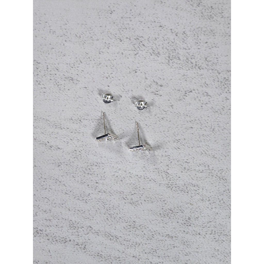 Vintage Rhinestone F Stud Earrings Silver Tone Initial Letter Posts