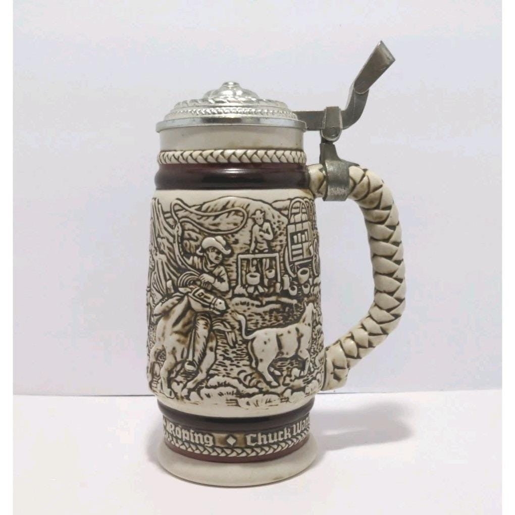 Avon 1980  Western Round Up Stein Pewter Lid Ceramarte