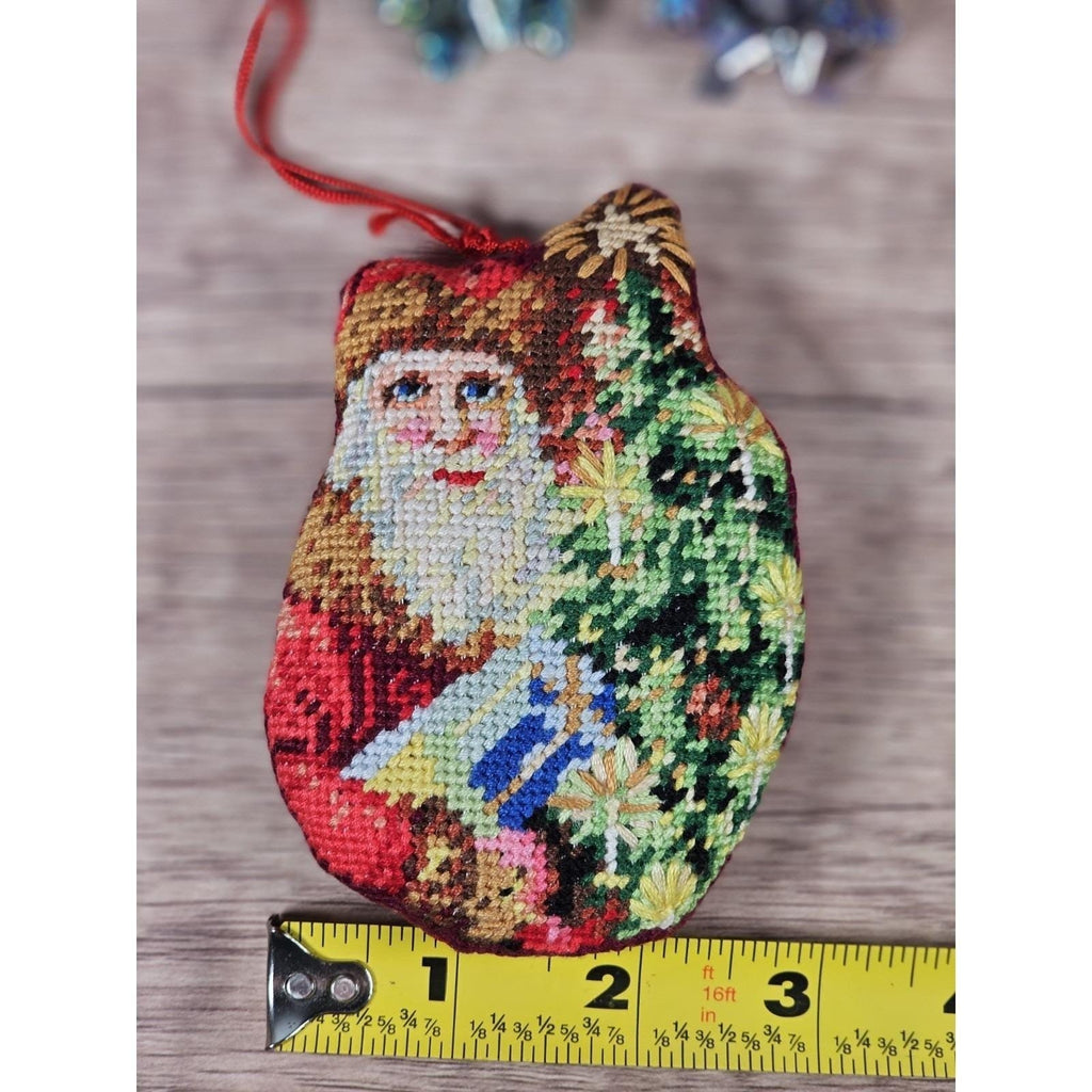Vintage Embroidered Santa Ornament Christmas Tree Fabric 4 Inch