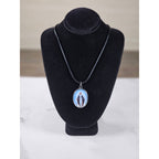 Vintage Blue Madonna Pendant Necklace with Cross Back