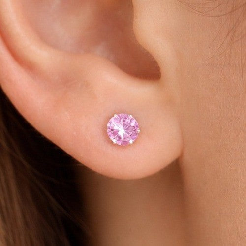 Vintage Pink Rhinestone Stud Earrings Round Faceted Post Earrings