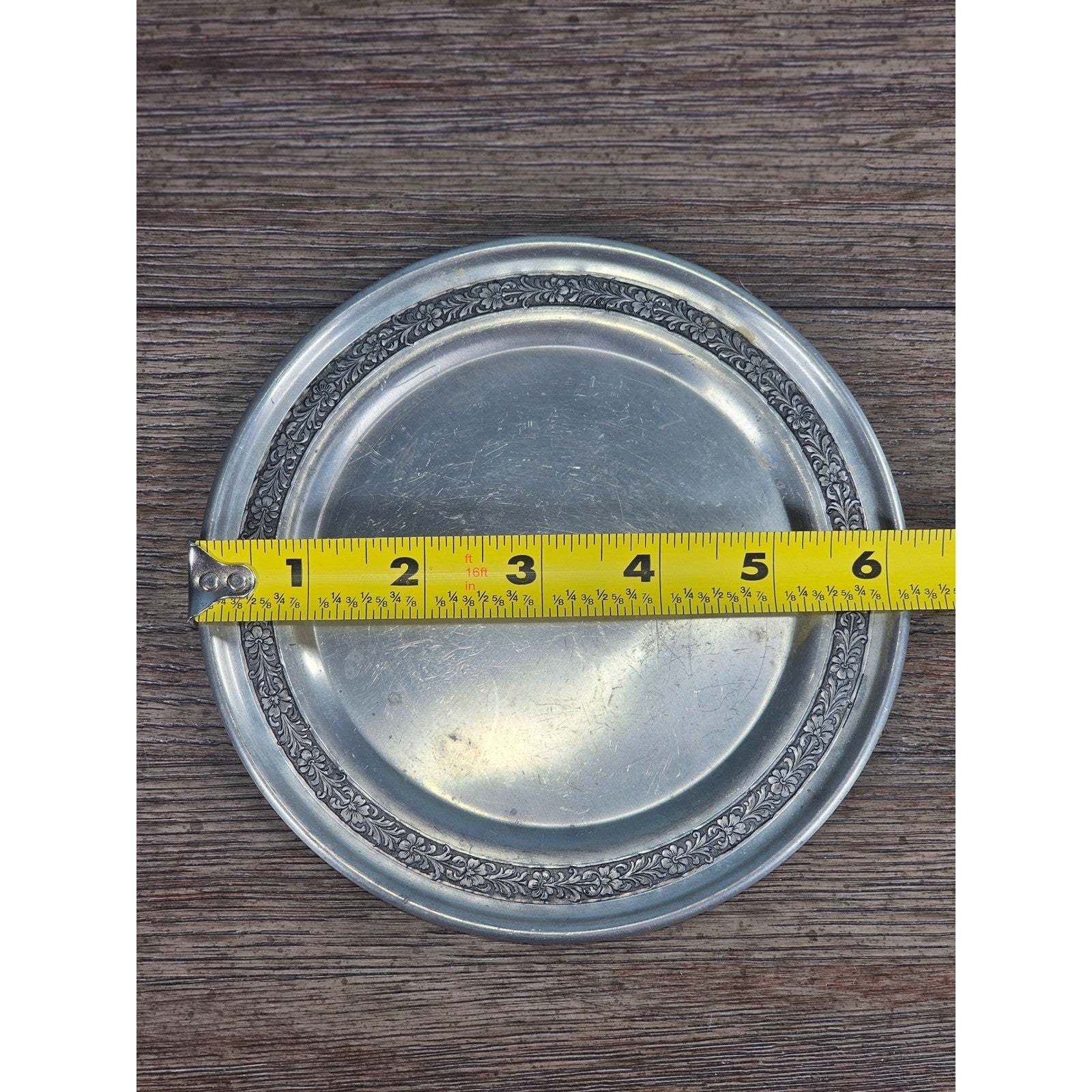 Vintage Newport Pewter Plate 6 Inch with Floral Rim Design