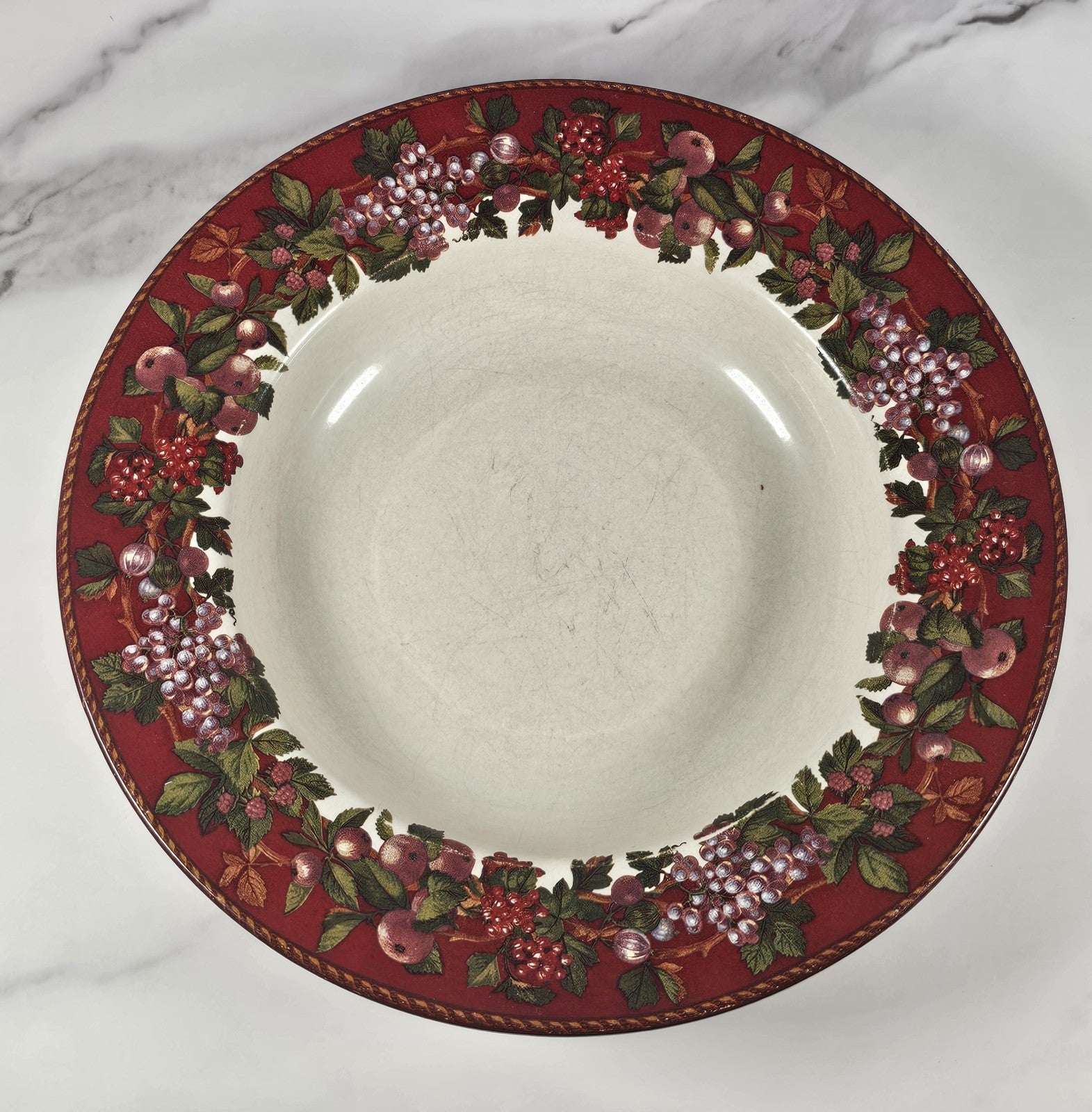 Certified International Fruit Garland 8¾″ Rimmed Soup Bowl Vintage Rustic Decor