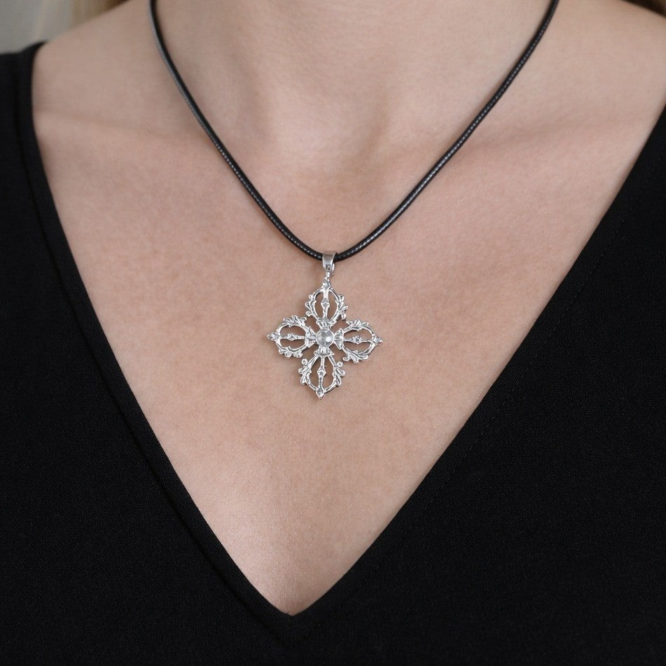 Vintage Sterling Silver Ornate Cross Necklace Pendant