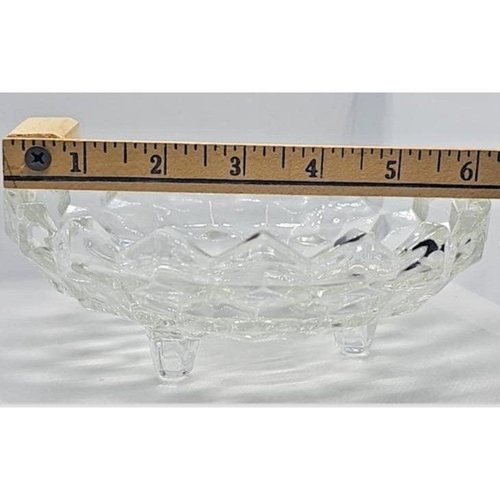 Vintage Fostoria American Cubist Glass Bowl 3 Footed Sawtooth Rim