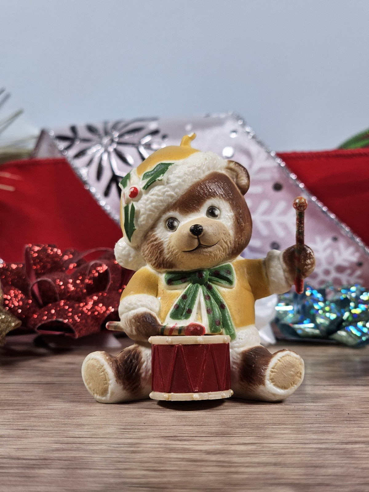 Vintage Hong Kong Christmas Ornament Teddy Bear Drummer Sitting Hat – Kitschy