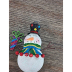 Vintage Glitter Snowman Christmas Ornament Holding Gift