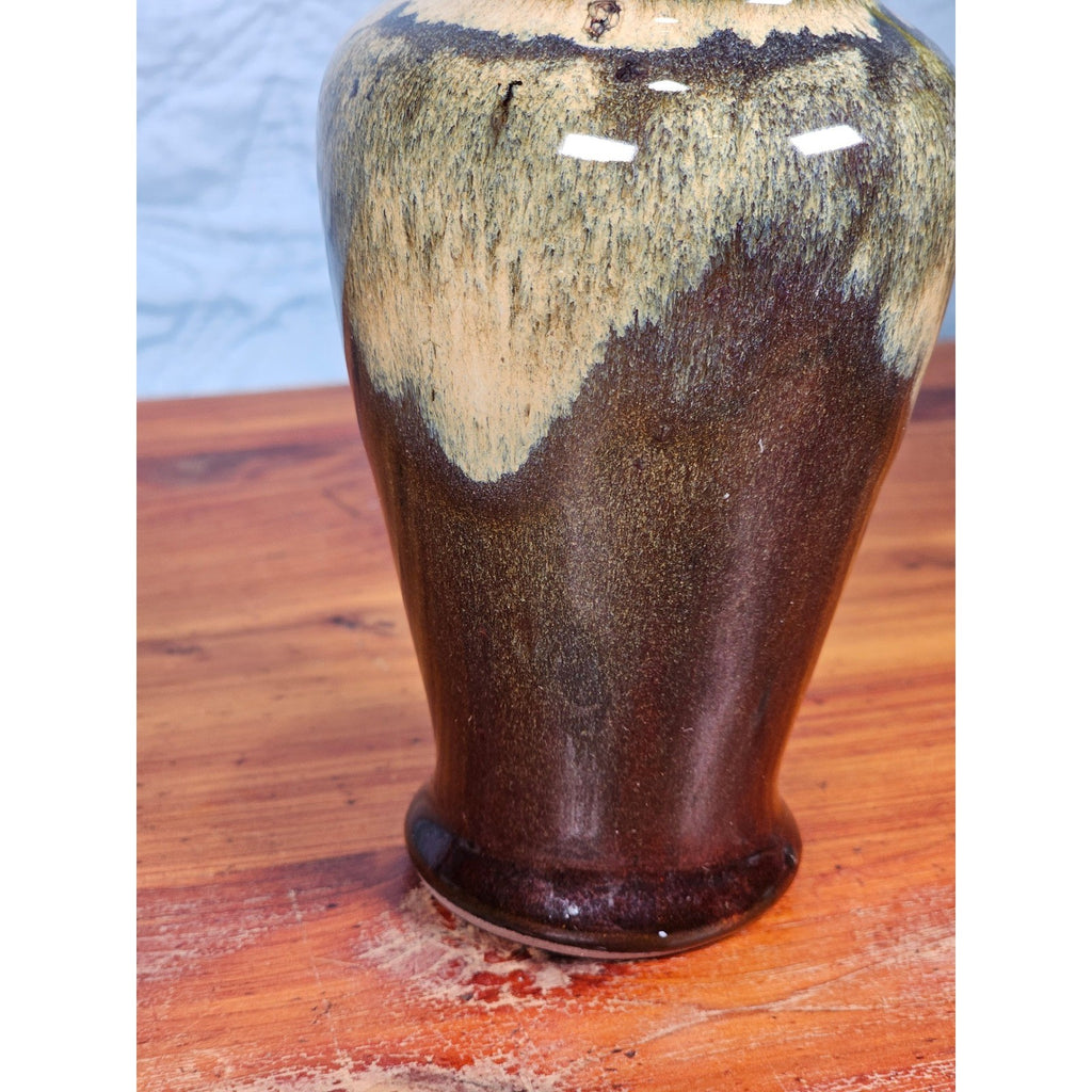 Small Drip Glaze Ceramic Vase Earth Tones Decorative Accent Piece