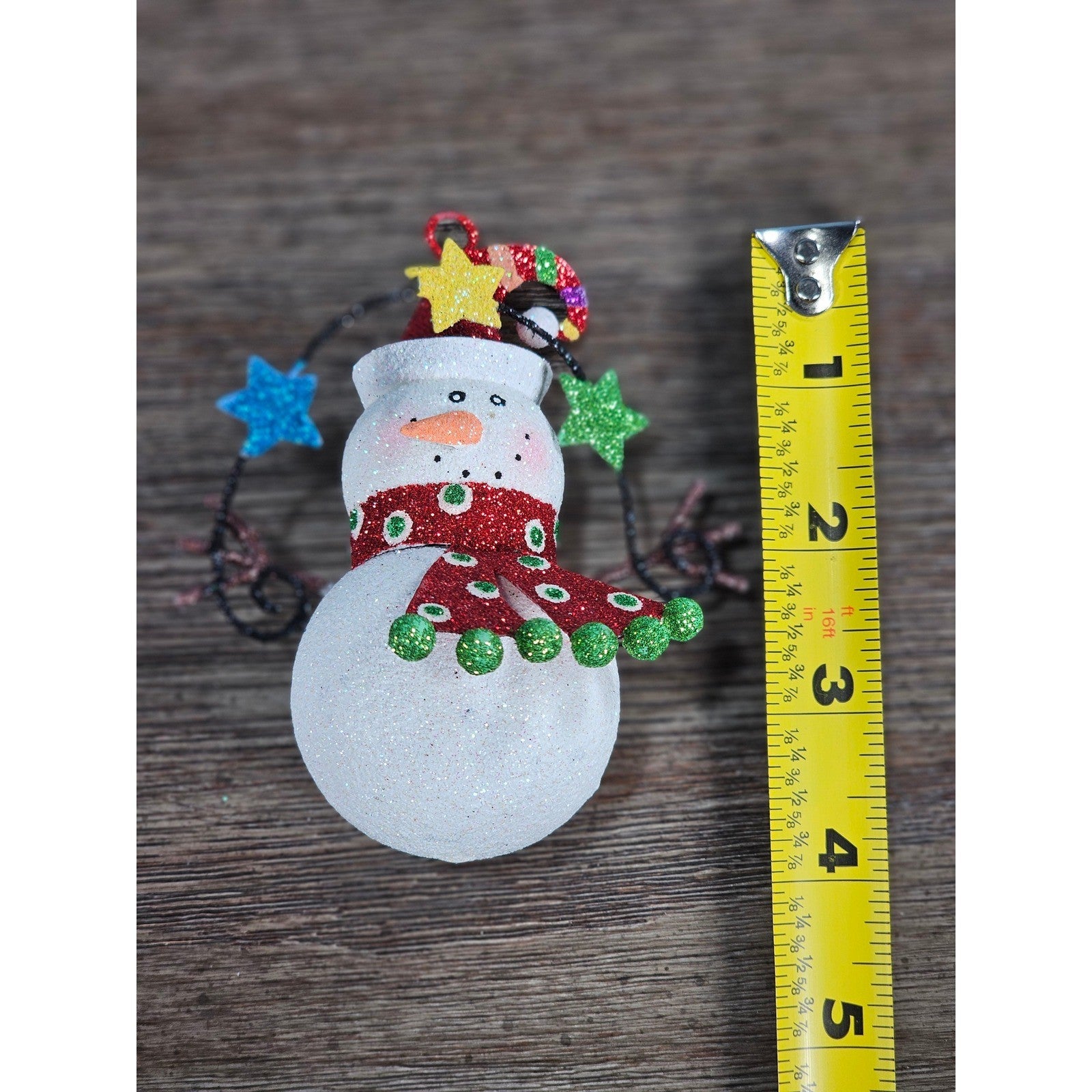 Vintage Glitter Snowman Christmas Ornament with Colorful Star Garland