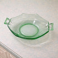 Green Glass Candy Dish Handled Vintage Serving Bowl