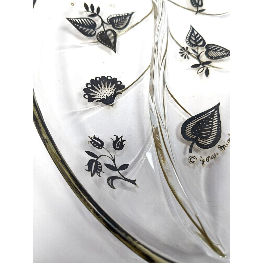 Georges Briard Leaf Dish Divided Glass Tray Mid Century Serving