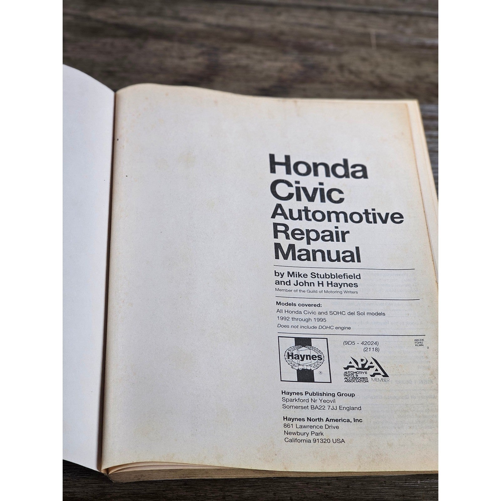 Honda Civic Del Sol Haynes Repair Manual 1992-1995 SOHC Models