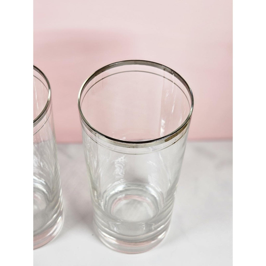 Vintage Mid Century Highball Glasses Set of 3 Silver Rim Barware