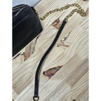 Black Leather Purse Gold Chain Strap Vintage Crossbody Bag