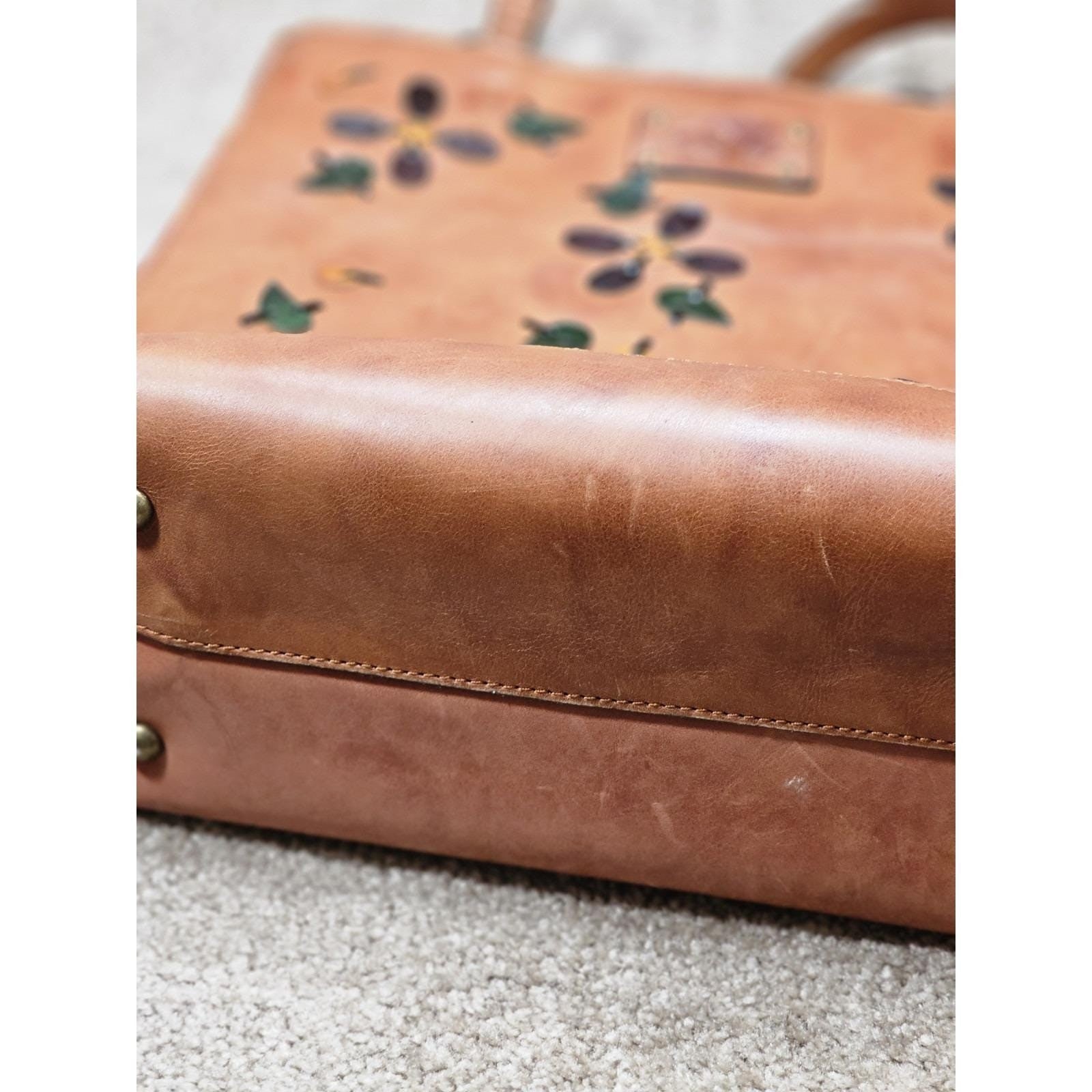 Patricia Nash Toscano Leather Tote Floral Tobacco Brown Handbag