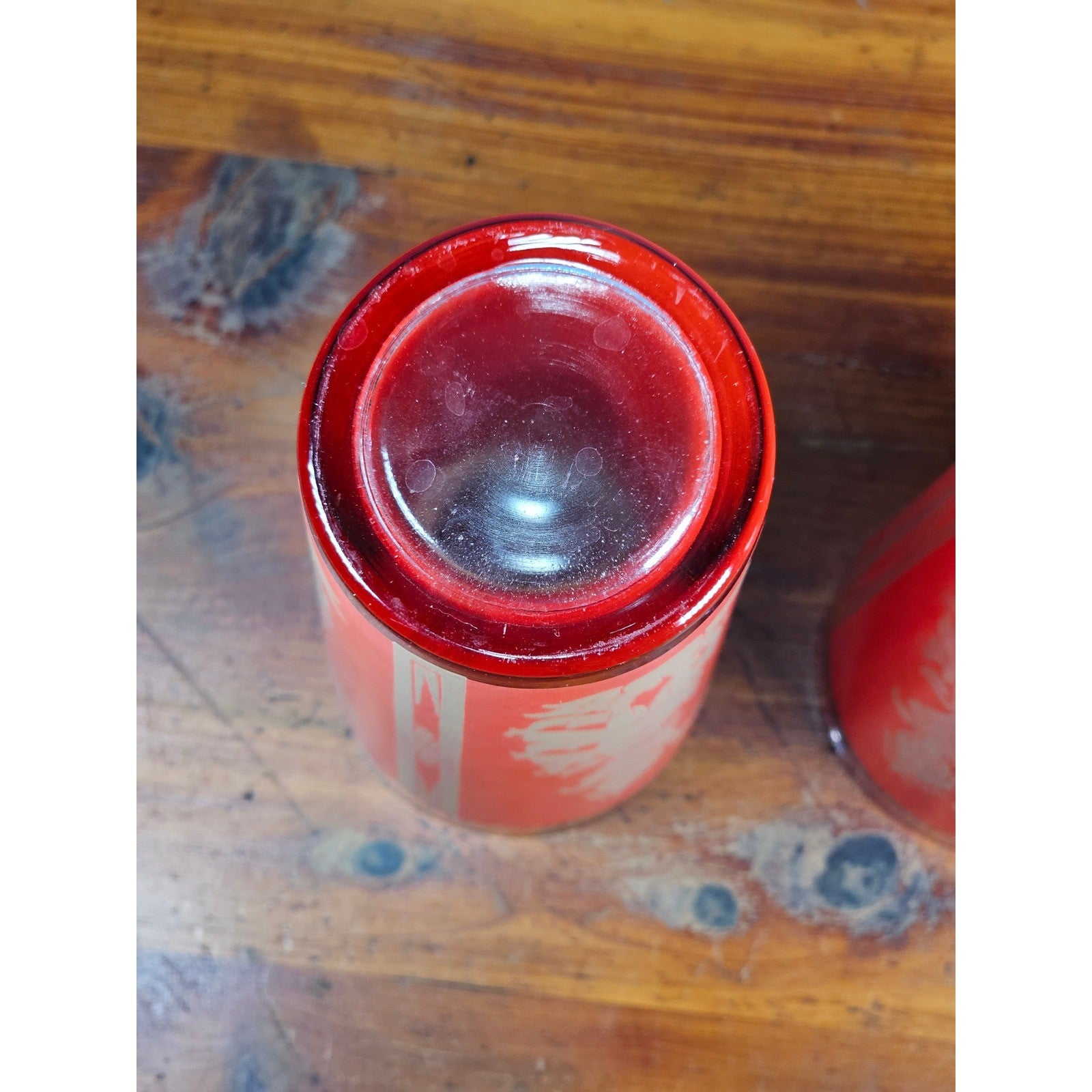 Vintage Red Asian Dancer Gold Glasses Set of 2 Tall Drinking Tumblers