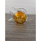 Vintage Amber Art Glass Fish Figurine 5" Hand Blown Bubble Glass