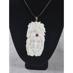 Vintage Carved Horse & Female Pendant Necklace Purple Stone