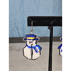 Vintage Handmade Snowman Earrings Blue Scarf Winter Holiday Dangle