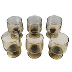 Mid Century Smokey Glass Goblets Set of 6 Vintage Footed Wine Glasses
