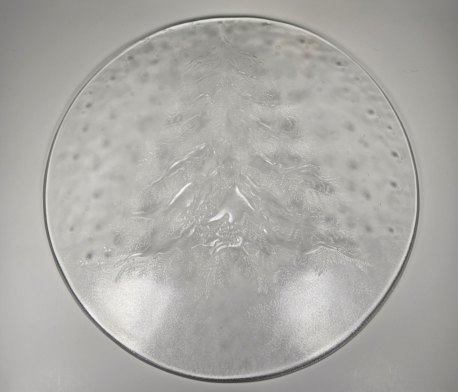Crystal Serving Platter 12 3/4 With Etched Evergreen With Original Box