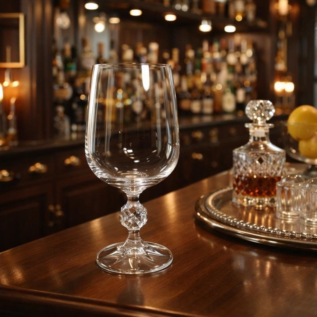 Vintage Claudia Bohemia Crystal Goblet Knob Stem 6.5" Tall