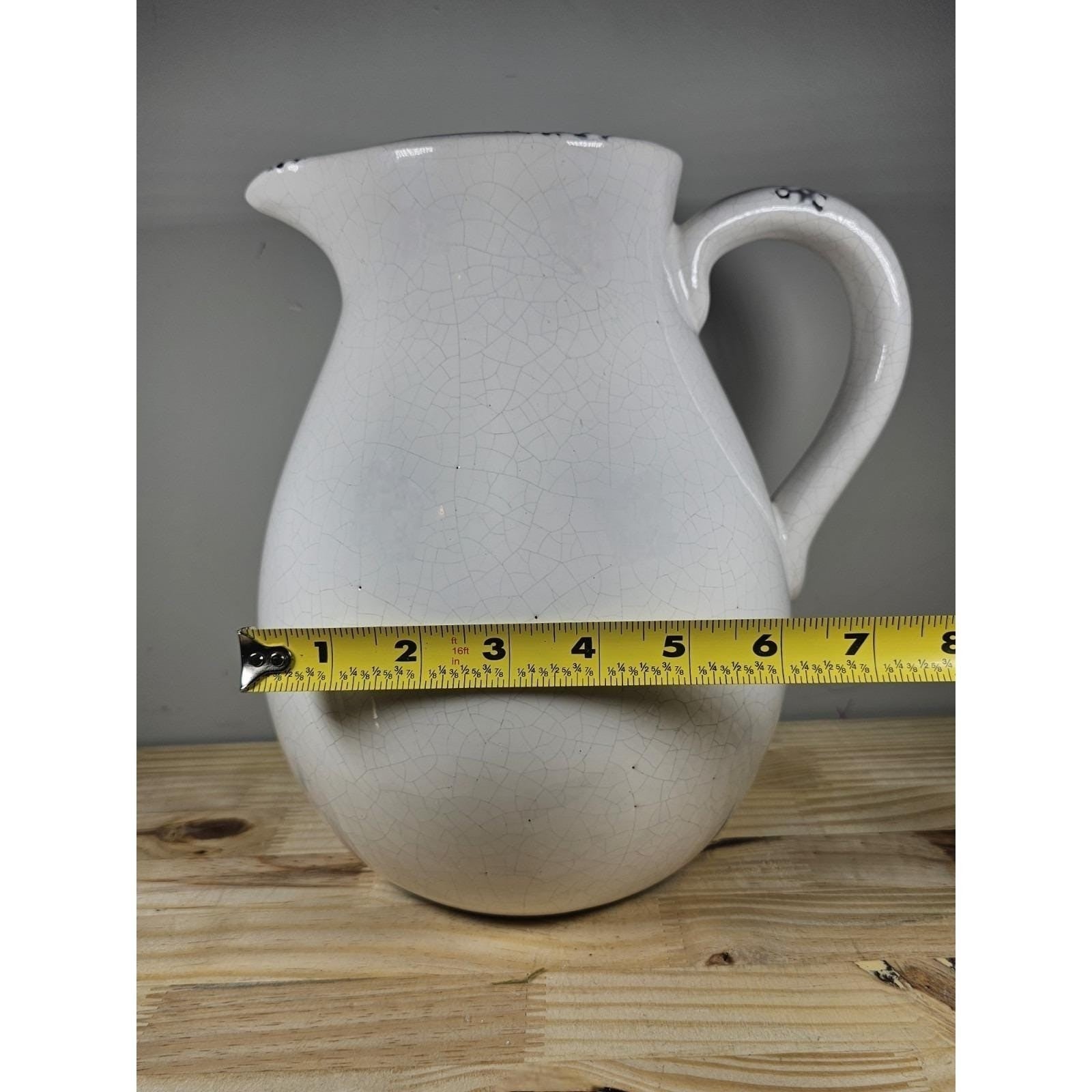 White Crackle Ceramic Pitcher Rustic Farmhouse Decor 10 Inch