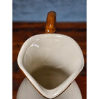 Vintage Ceramic Pitcher Cream Floral Green Brown Handle Holiday Petaluma