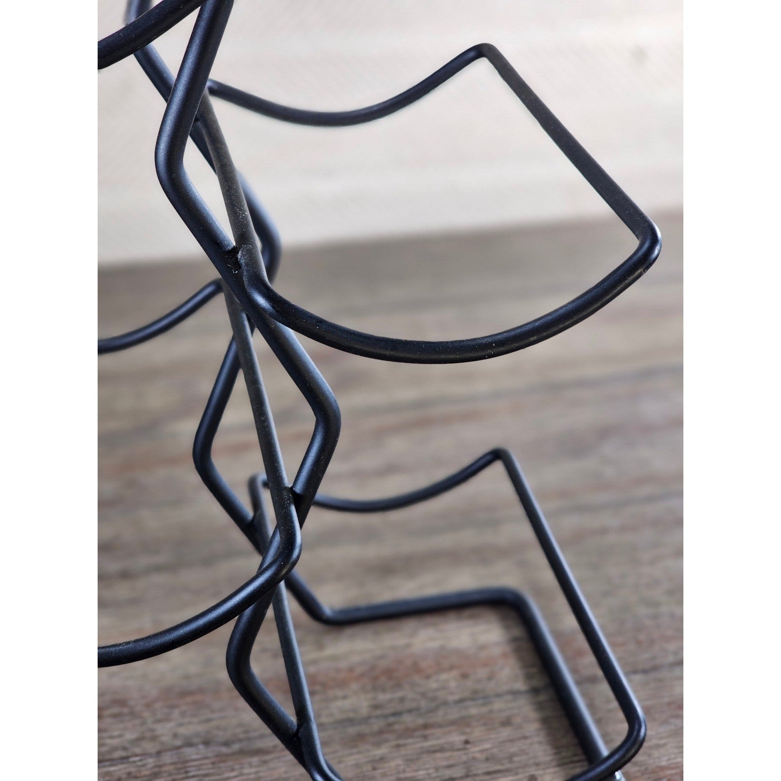 Modern Black Metal Wine Bottle Holder Tabletop Rack Holds 4 Bottles