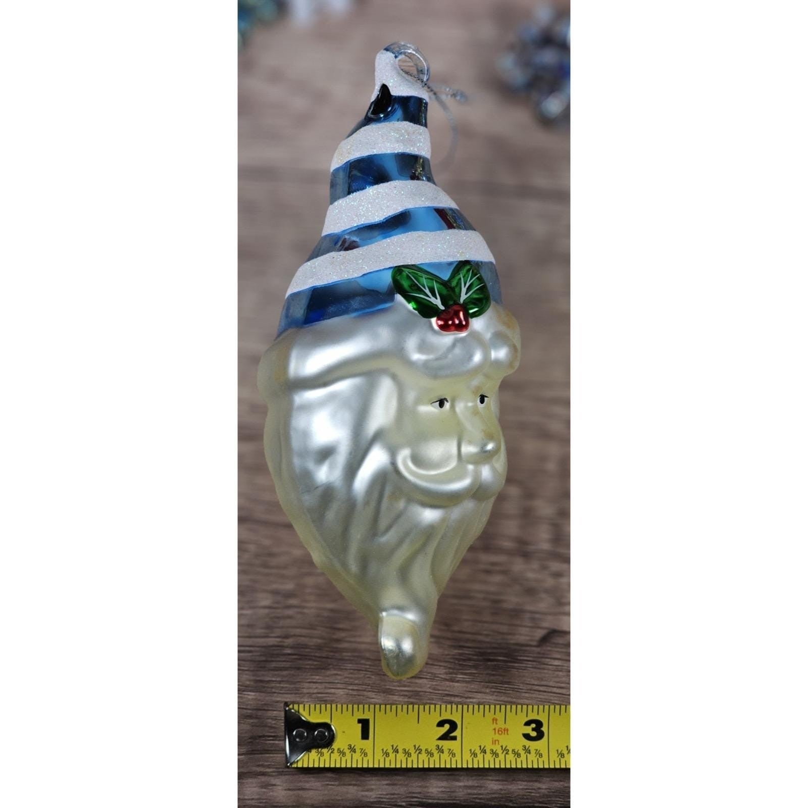 Vintage Handblown Glass Santa Ornament 7 Inch Blue Hat 1970s