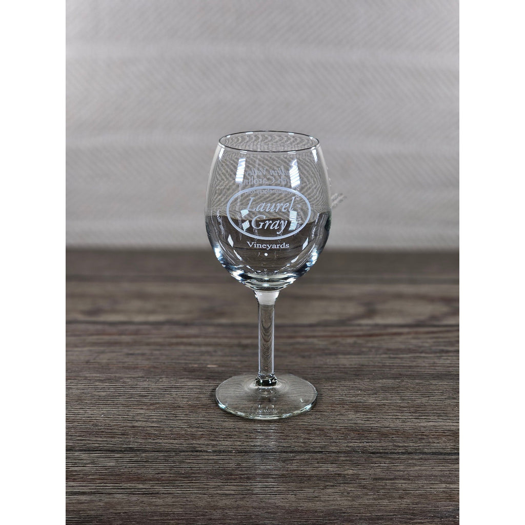 Laurel Gray Vineyards Wine Glass 7" Etched Stemware