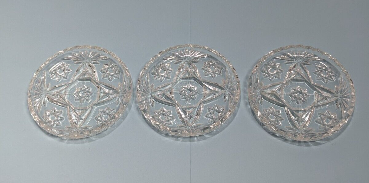 Set of 3 Vintage Cut Glass Drink Coasters 3 ¾ Inches