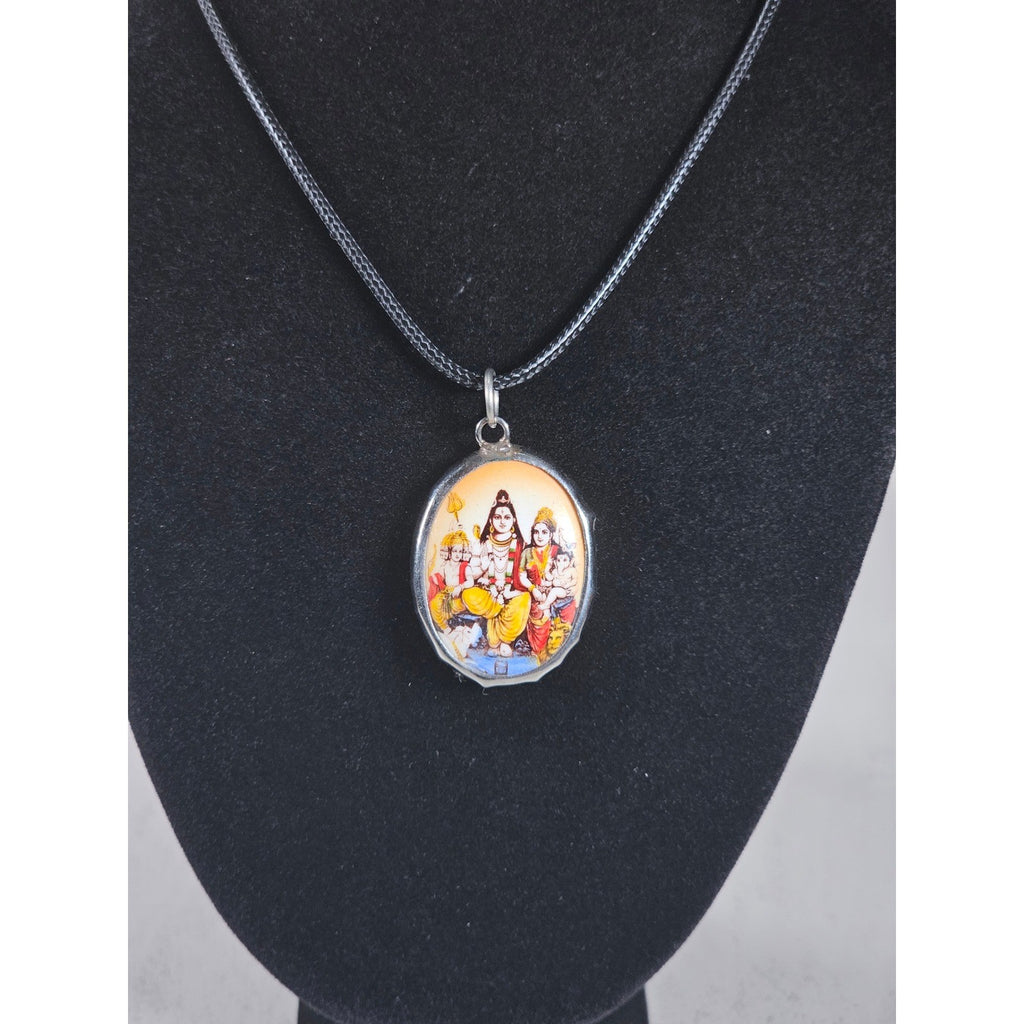 Vintage Hindu Deity Pendant Necklace Oval Religious Medallion