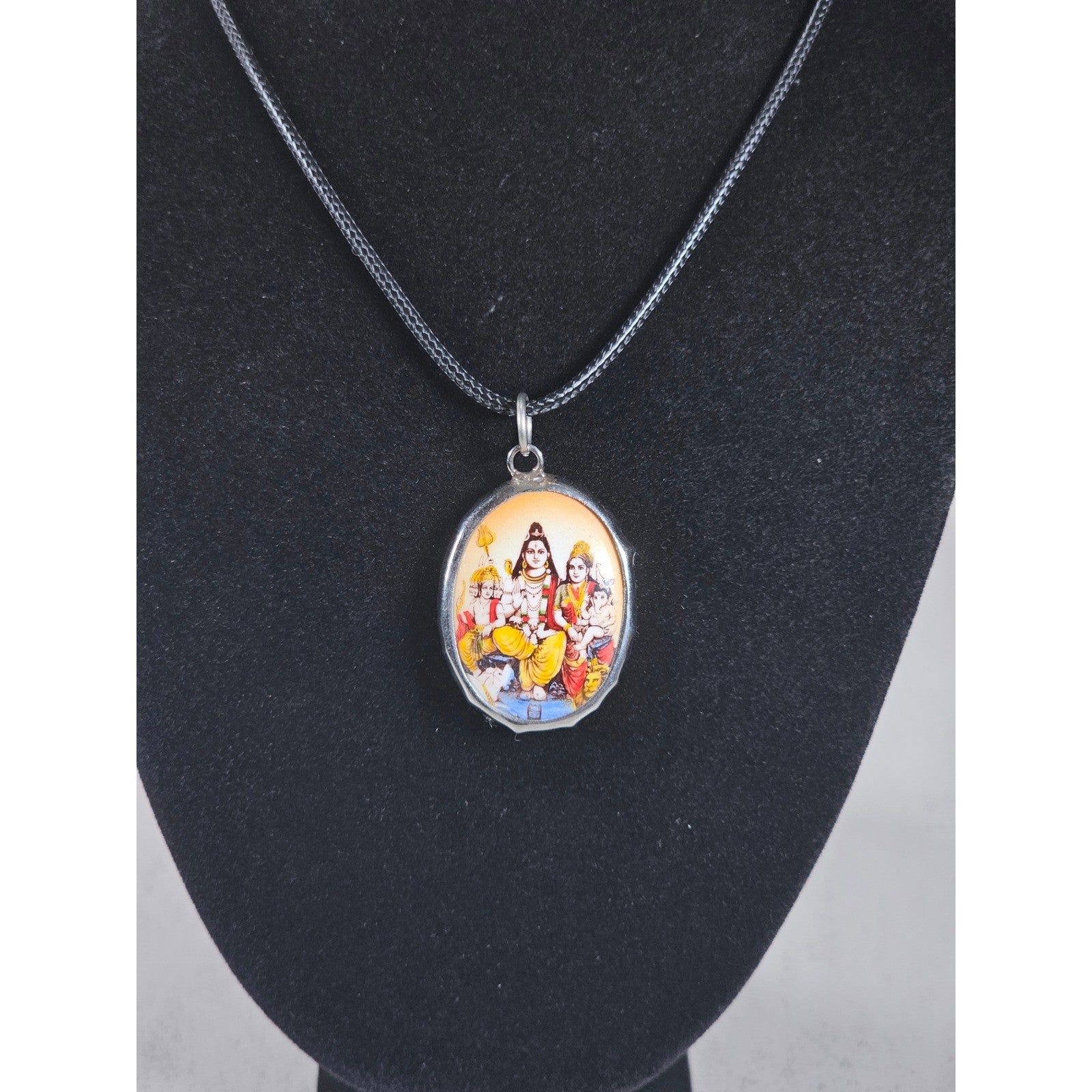 Vintage Hindu Deity Pendant Necklace Oval Religious Medallion