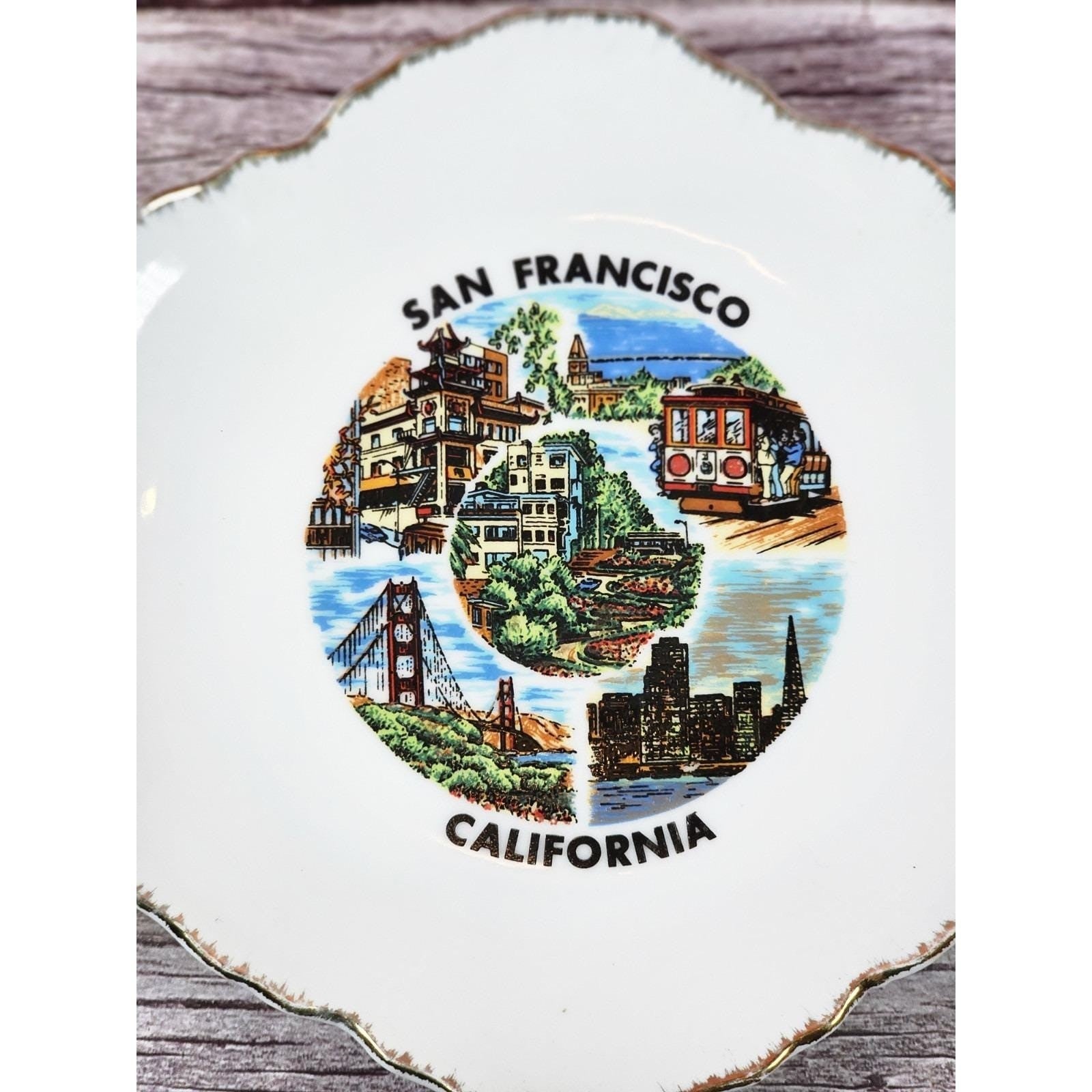 Vintage San Francisco Souvenir Plate Gold Trim Scalloped 5.5"