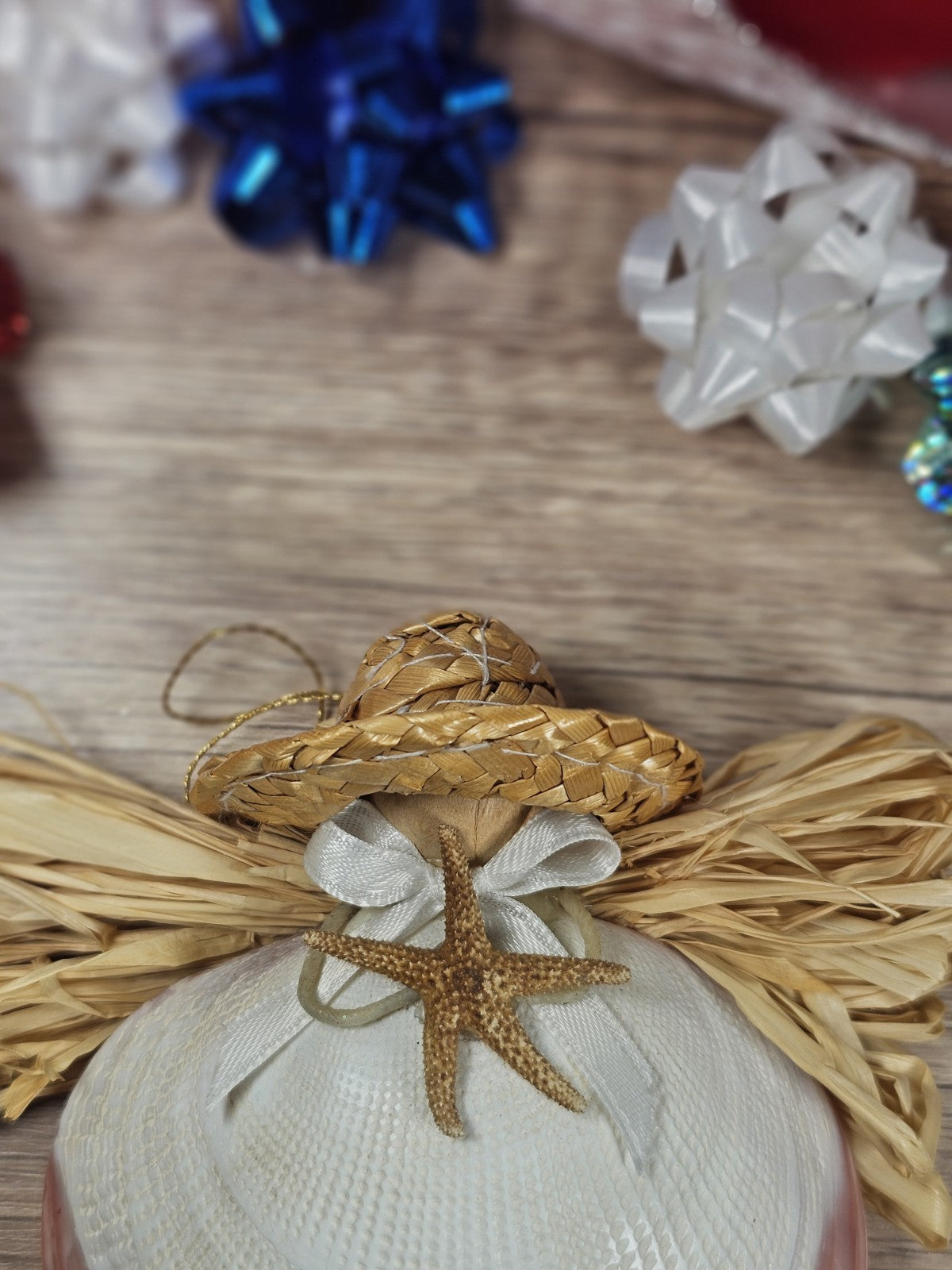 3x4 Sea Shell Angel Ornament with Starfish ~ Coastal Beach Christmas Decor