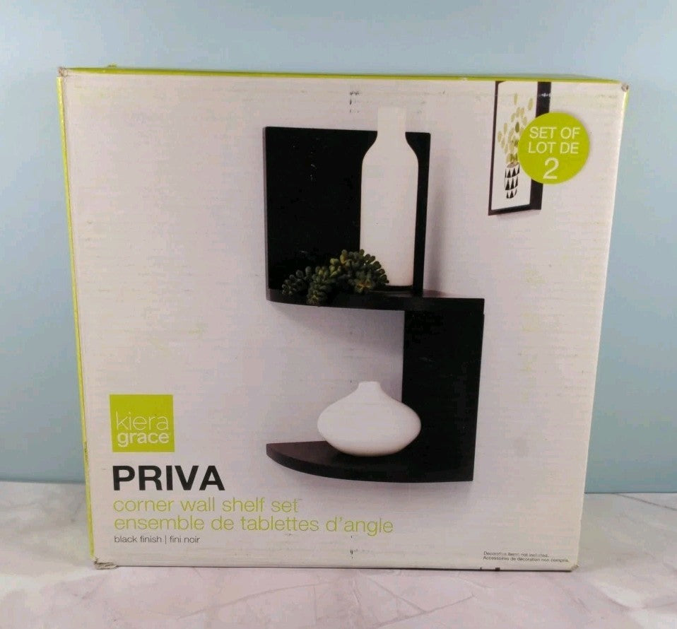 Kiera Grace Priva Set of 2 Black Corner Shelves 7 3/4" Tall by AZ Home & Gifts