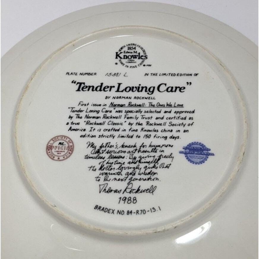 Norman Rockwell Tender Loving Care Knowles Plate 1988 Limited Edition