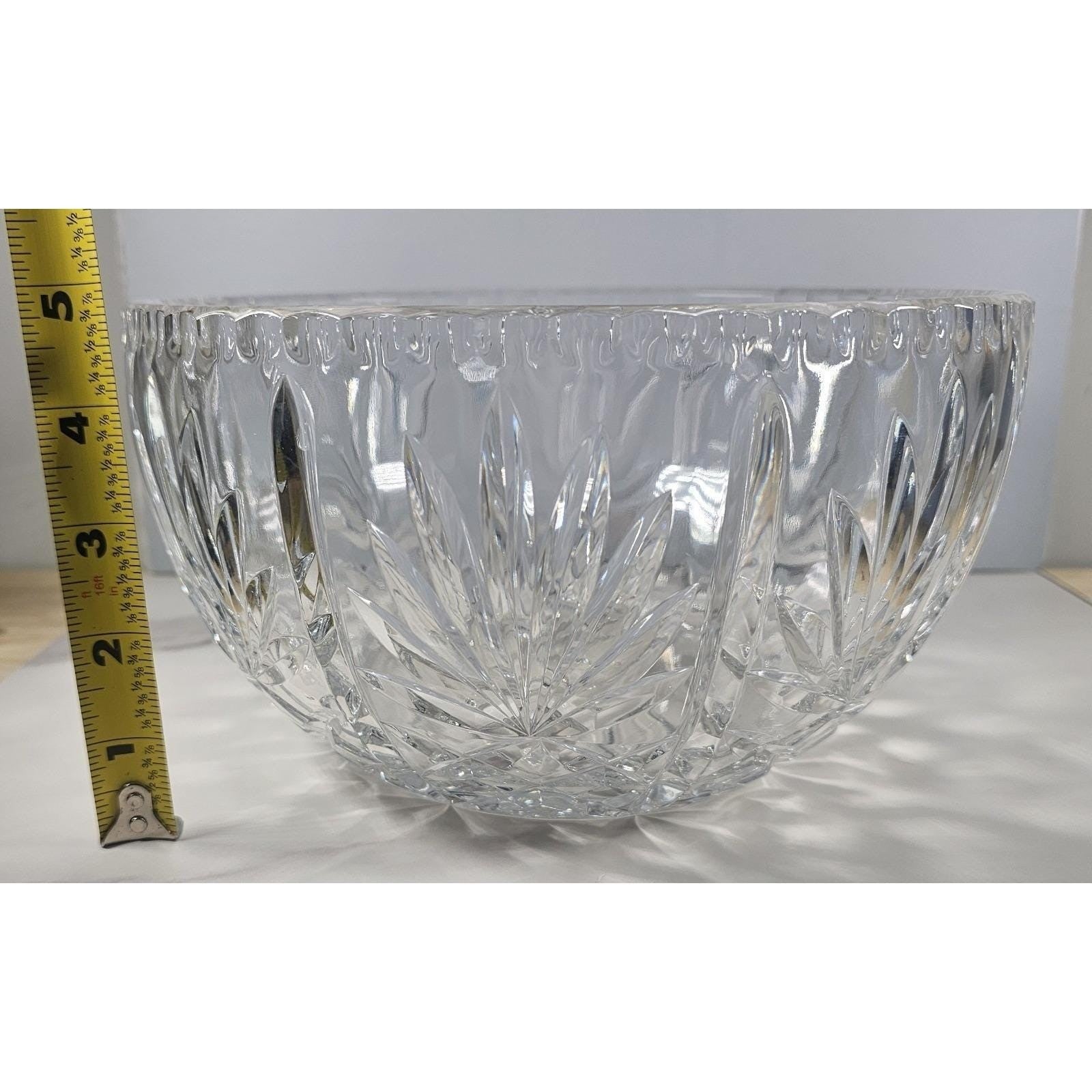 Vintage Cut Crystal Glass Bowl Starburst Pattern Scalloped Rim