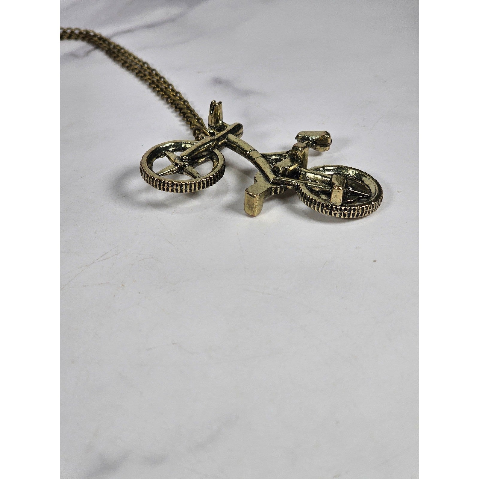 Vintage Bicycle Pendant Necklace Gold Tone Bike Charm Cyclist Jewelry
