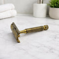 Vintage STAR Gold Tone Safety Razor Textured Handle