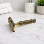 Vintage STAR Gold Tone Safety Razor Textured Handle